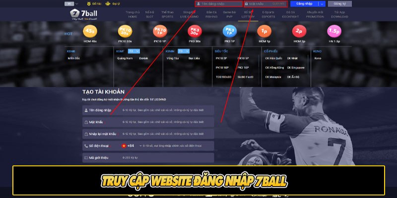 Đăng nhập 7Ball bằng điện thoại